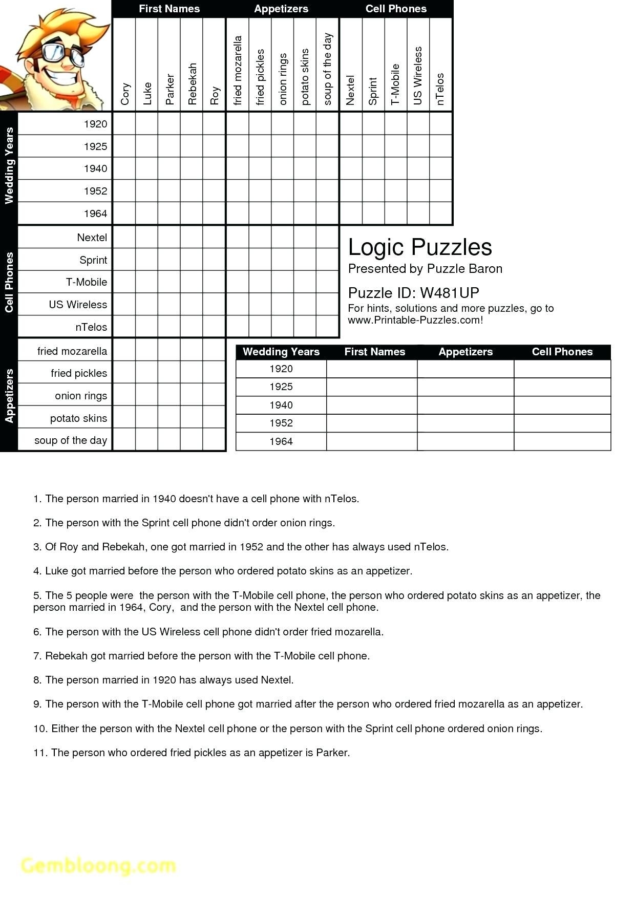 Printable Matrix Logic Puzzles