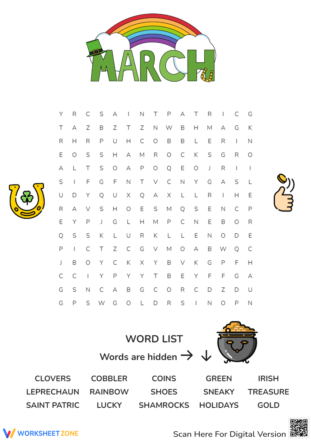 Printable March Word Search Worksheets