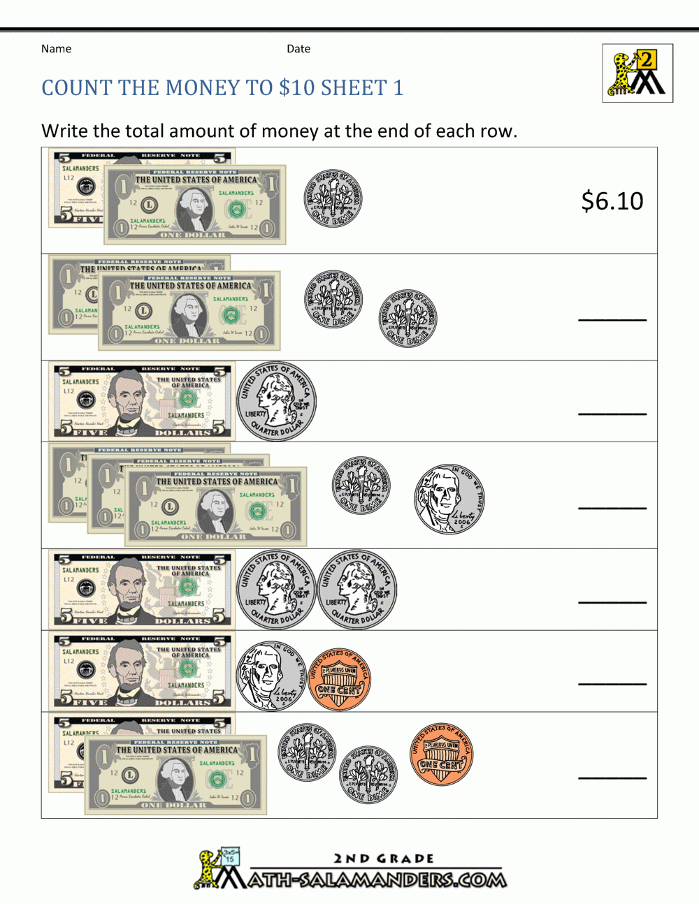 Printable Money Worksheets To 10 Worksheets Library