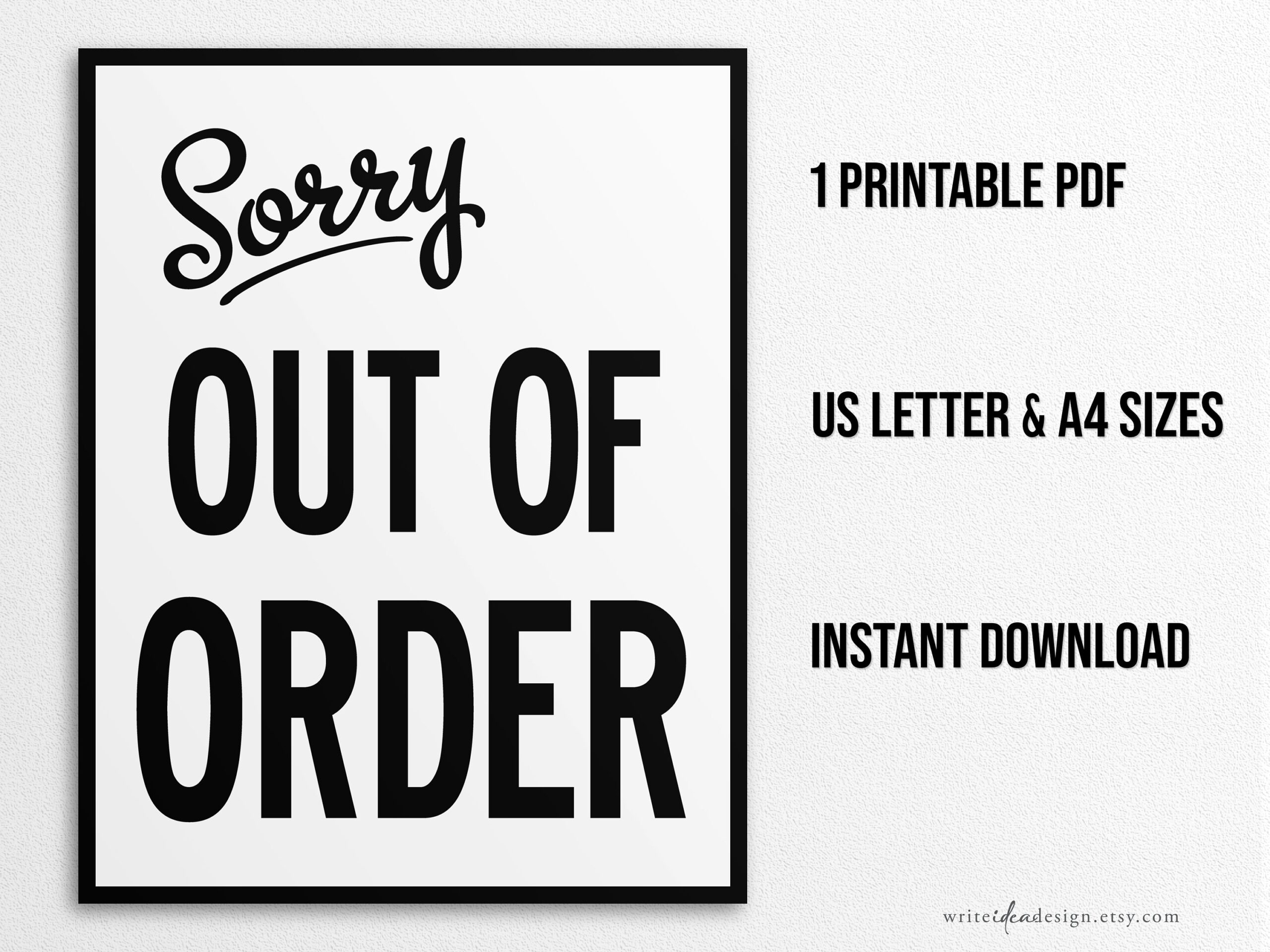 Printable Out Of Order Sign In US Letter And A4 Sizes Instant Download PDF Etsy