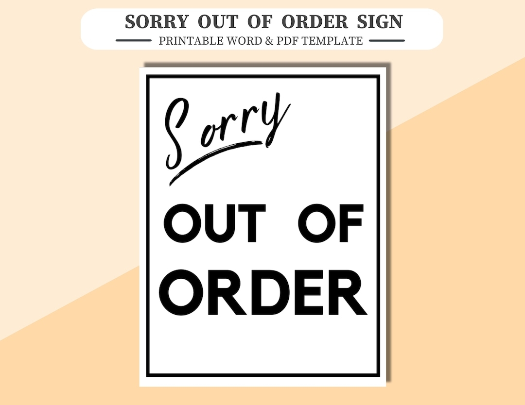 Printable Out Of Order Sign PDF Word PNG Etsy