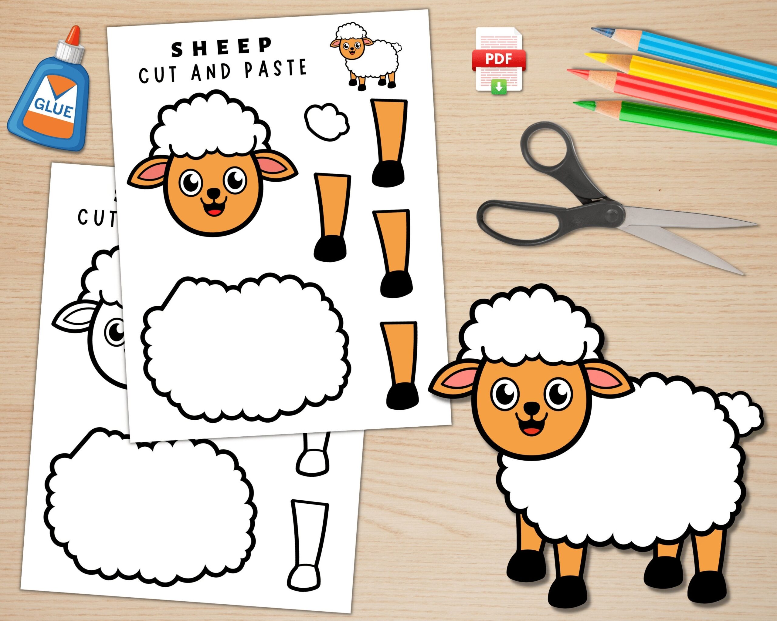 Printable Paper Sheep Craft Template For Kids Farm Animal Crafts Farm Activities Color Cut And Glue Build A Sheep PDF Etsy