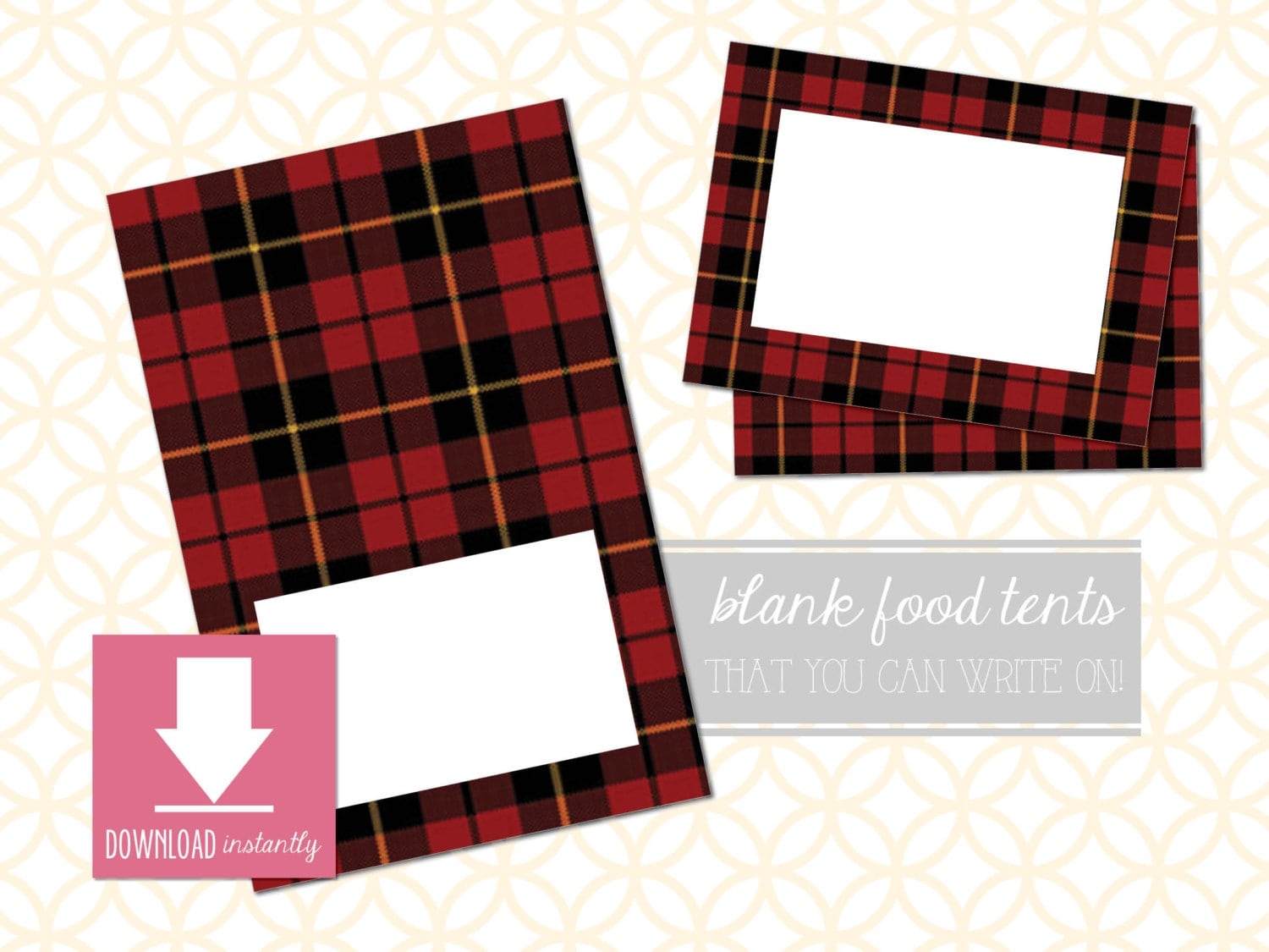 Printable Red Tartan Plaid Food Table Tent Cards Place Cards Instant Download 2 Sizes Christmas And Holiday Buffet Cards Etsy