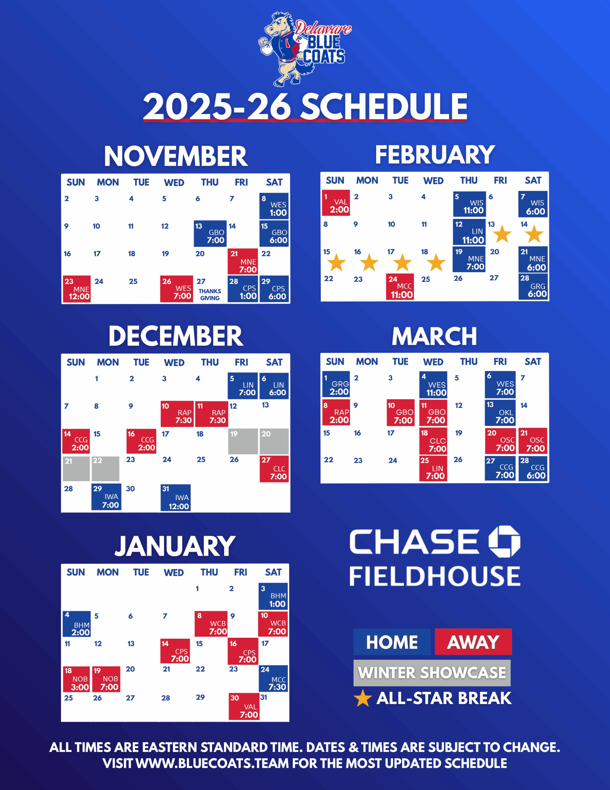 Printable Schedule Delaware Blue Coats