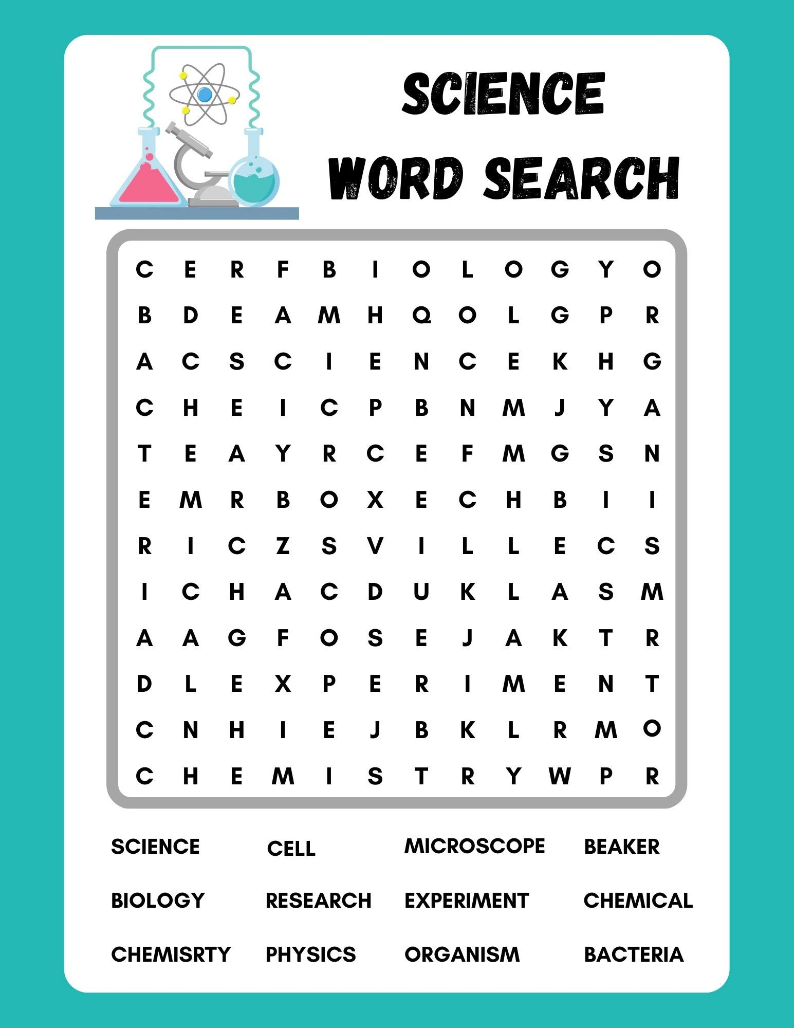 Printable Science Word Search Printable Bingo Cards