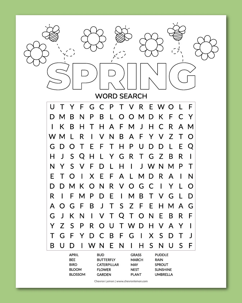 Printable Spring Word Search Chevron Lemon Printable Spring Word Search Chevron Lemon