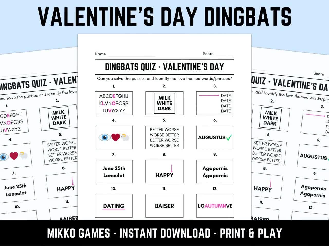 Printable Valentine s Day Dingbats Picture Quiz Downloadable Rebus Puzzles Pub Quiz Sheets Family Game Night Etsy