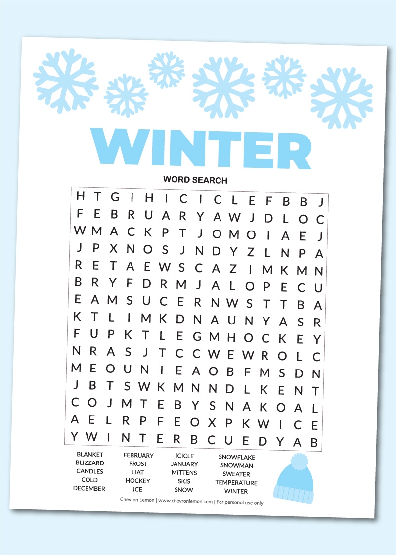winter word search printable