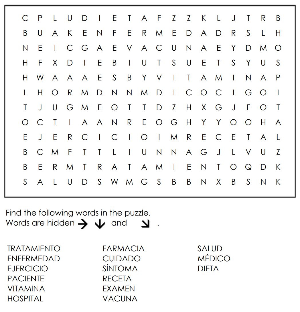 Printable Word Search Puzzles In Spanish Health SpanishForNoobs