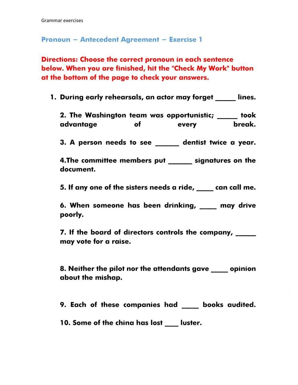 Pronoun Antecedent Worksheet Live Worksheets Worksheets Library
