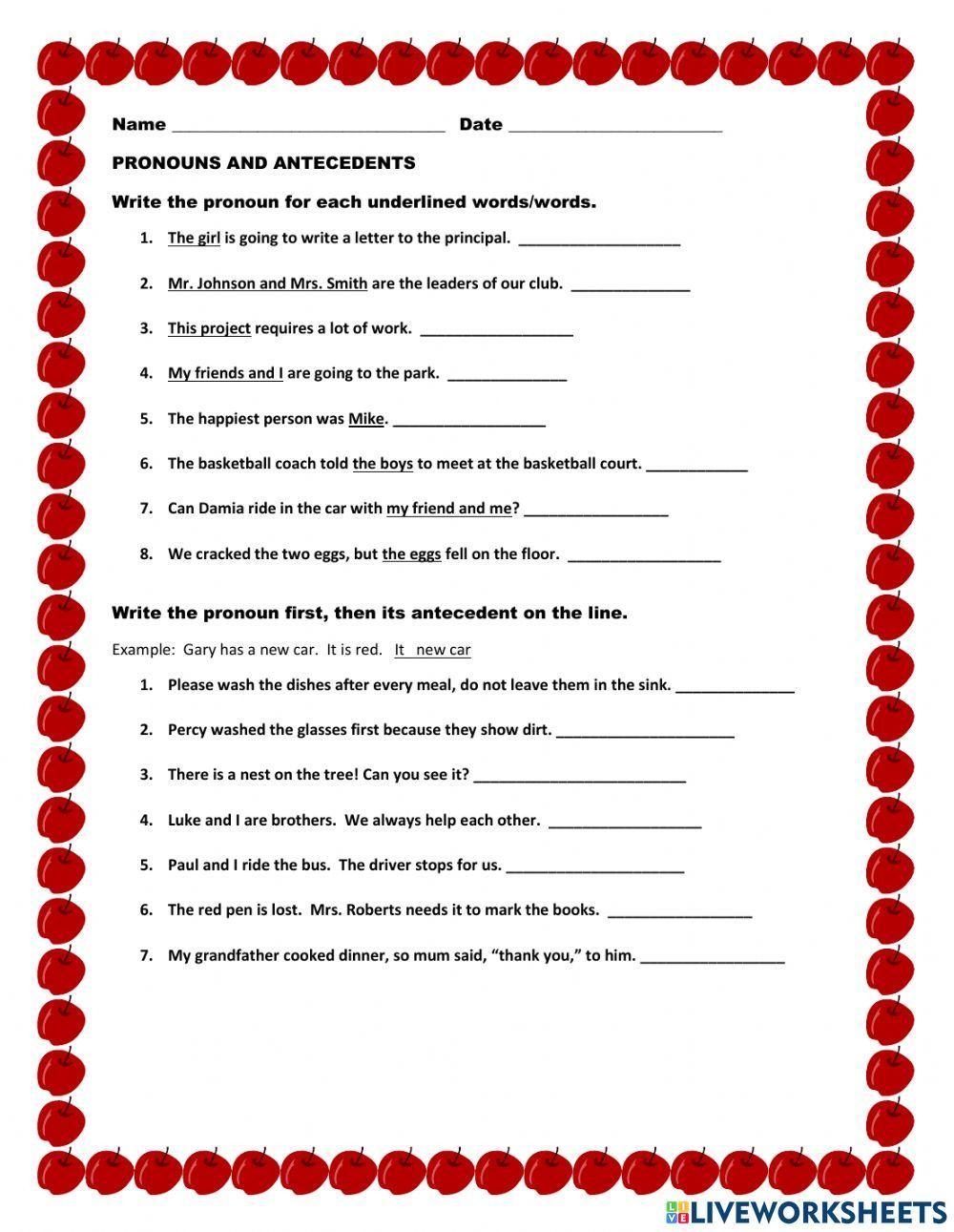 Pronoun Noun Agreement Worksheets Worsheets Library Worksheets Library