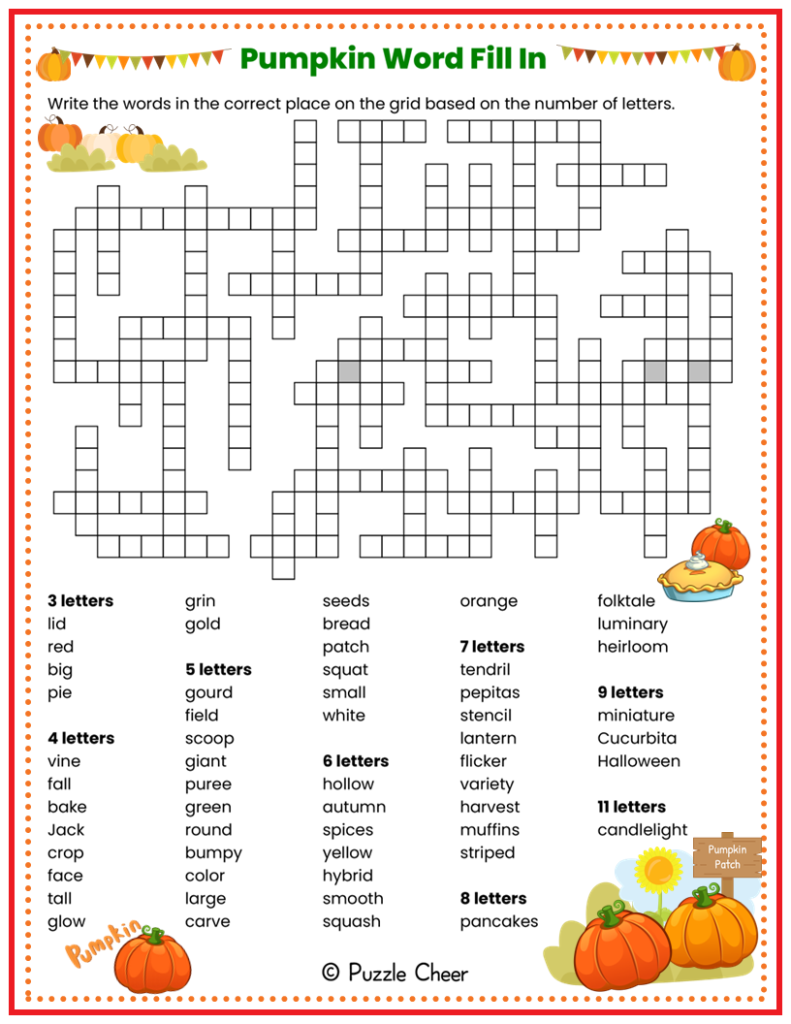 Pumpkin Word Fill In Puzzle Puzzle Cheer Pumpkin Word Fill In Puzzle Puzzle Cheer