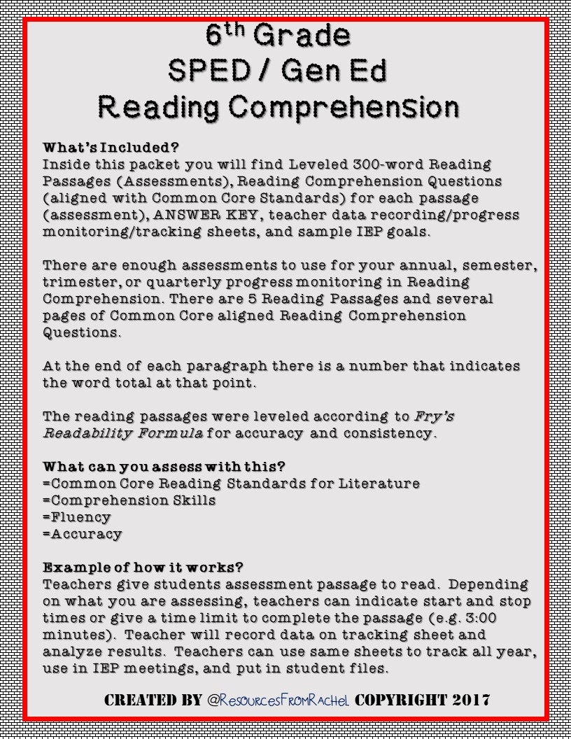 Reading Comprehension Assessment 6th Grade Volume 3 Made By Teachers