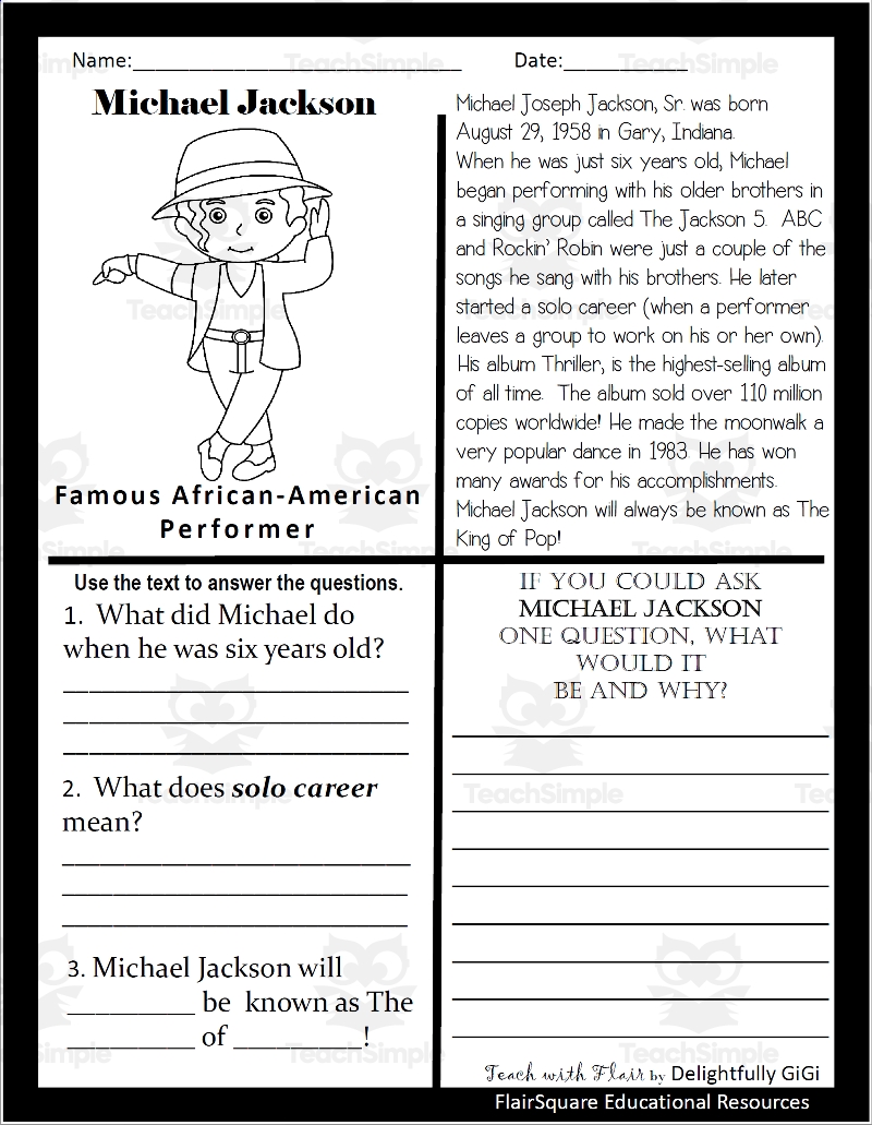 black history month comprehension worksheets