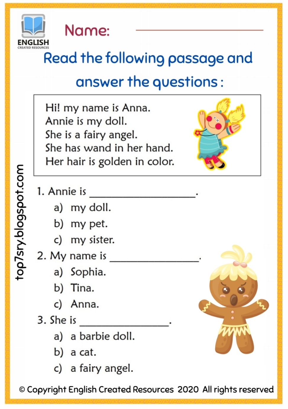 Reading Comprehension Grade 1 English Created Resources Worksheets Library