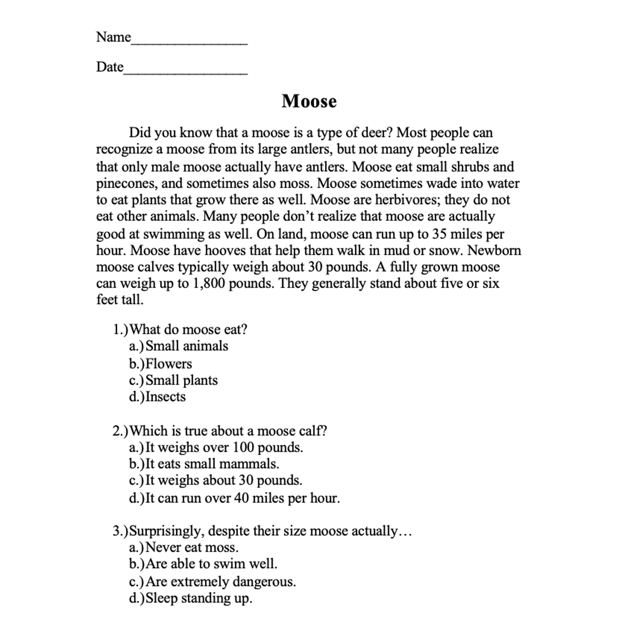 Reading Comprehension Passages Short Stories Paragraphs Question Worksheets Made By Teachers