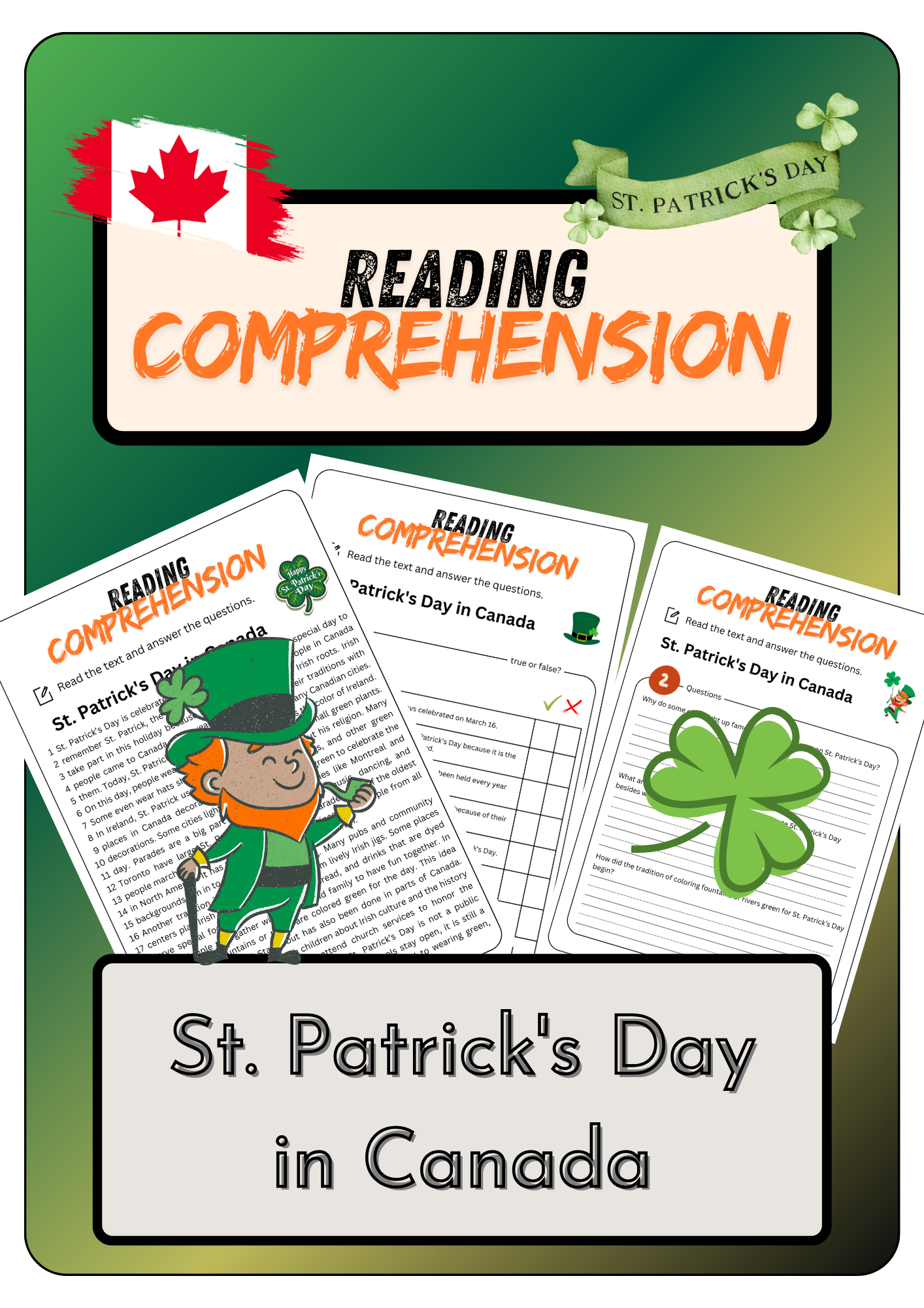 Reading Comprehension St Patrick s Day In Canada Solutions Made By Teachers Reading Comprehension St Patrick s Day In Canada Solutions Made By Teachers