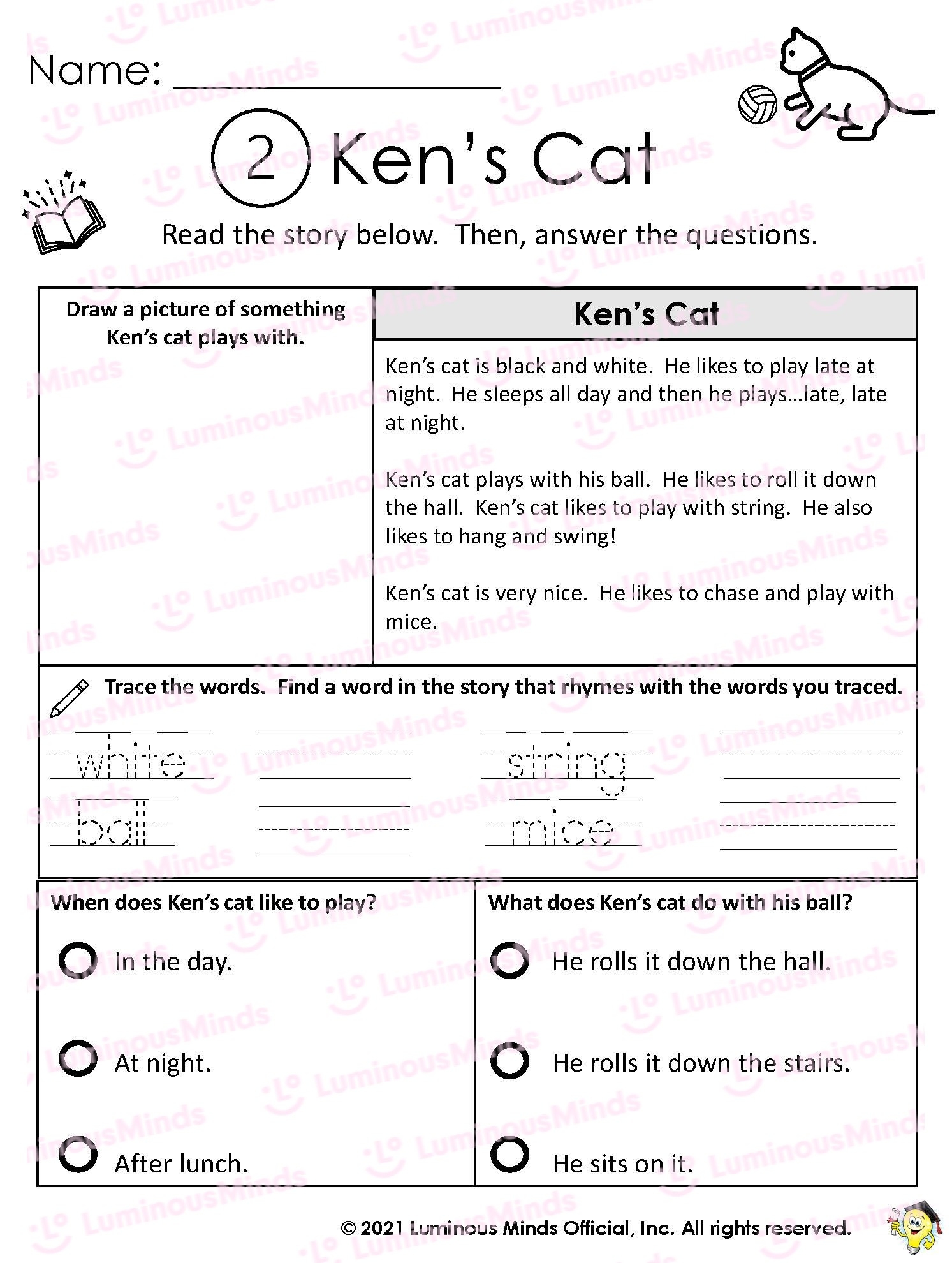 Reading Comprehension Worksheets Ken s Cat