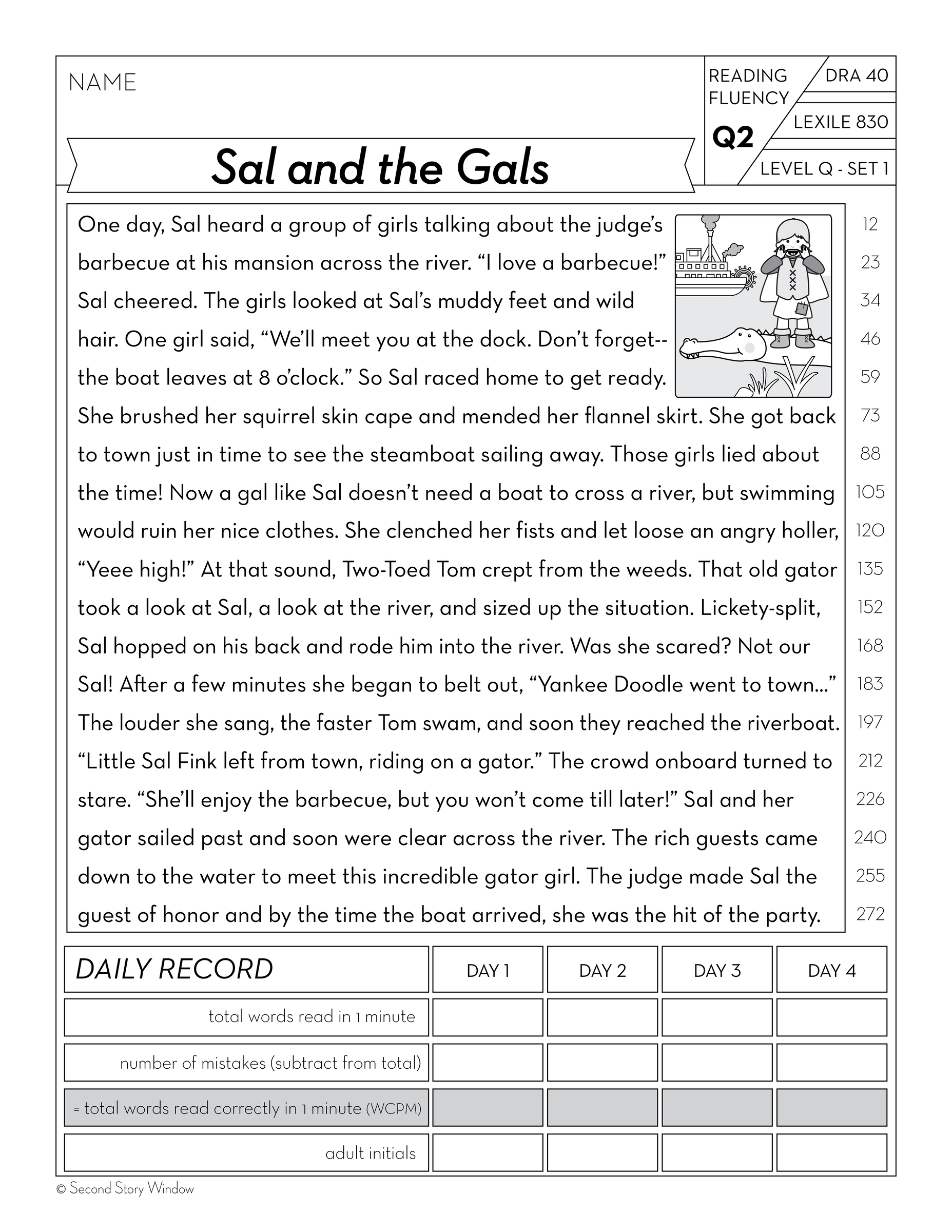 Reading Fluency Homework Level Q Set 1 Second Story Window