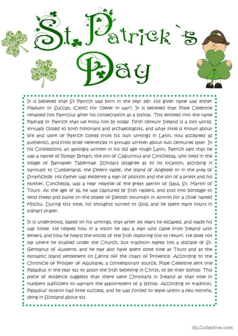READING ST PATRICK English ESL Worksheets Pdf Doc READING ST PATRICK English ESL Worksheets Pdf Doc
