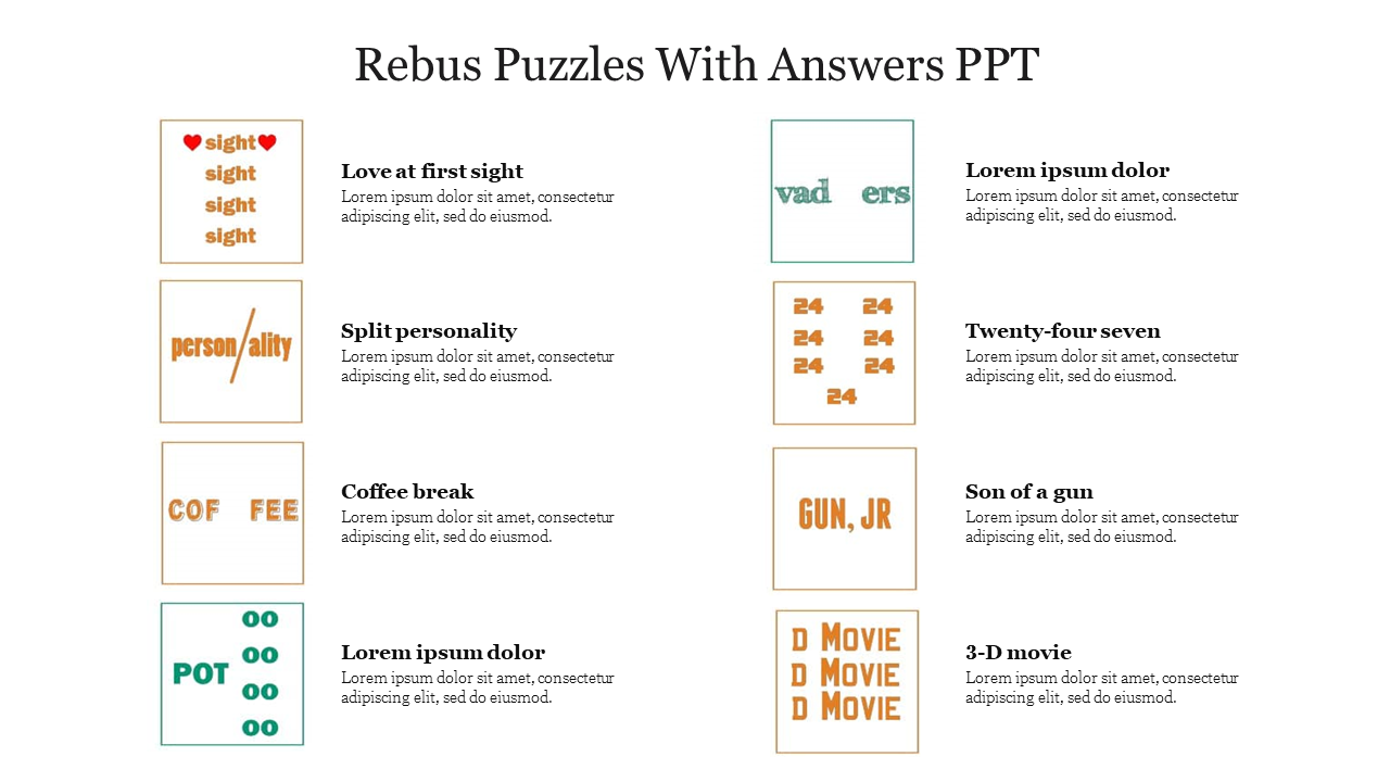 Rebus Puzzles With Answers PPT Template Google Slides