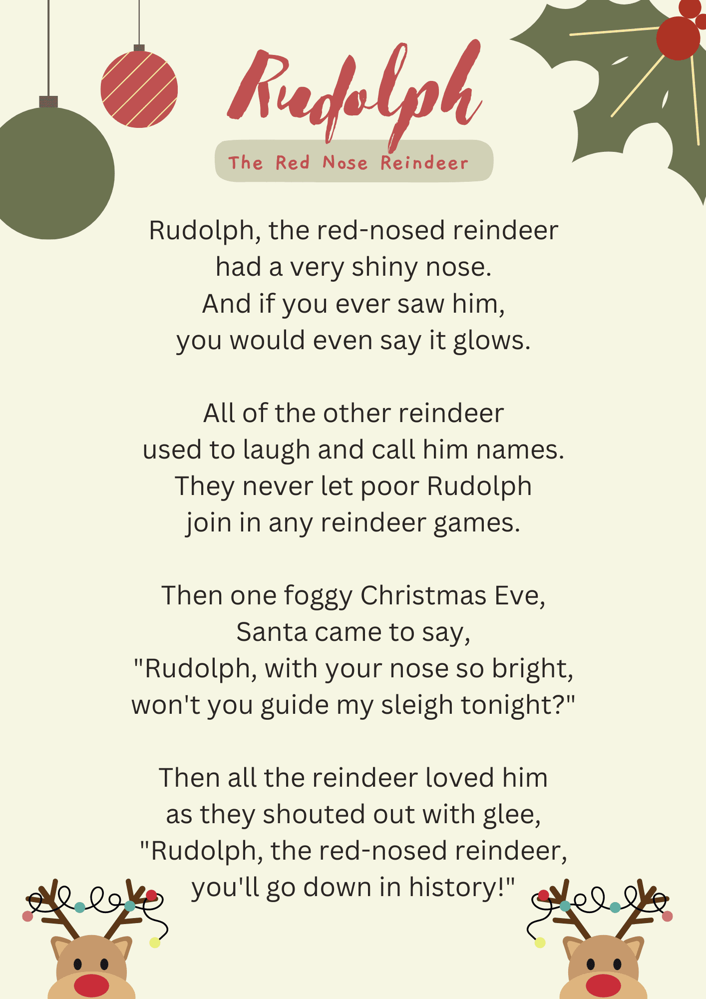 Words For Rudolph The Red Nosed Reindeer