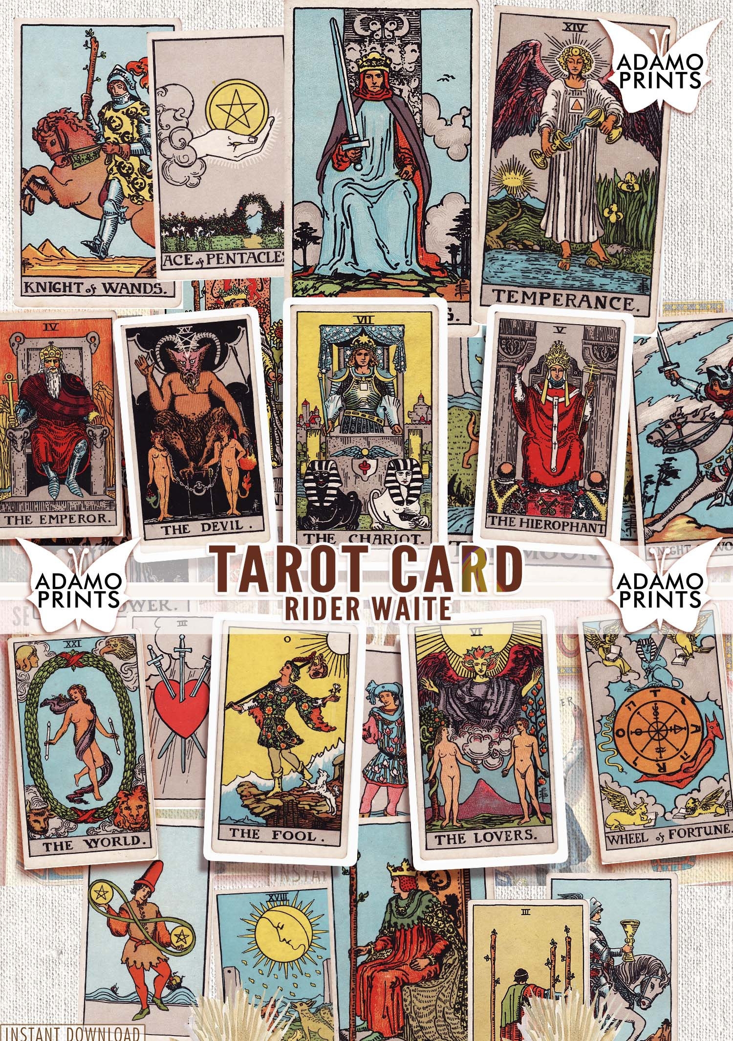 Rider Waite Tarot Card Deck Vintage Ephemera Collage printable Image Etsy