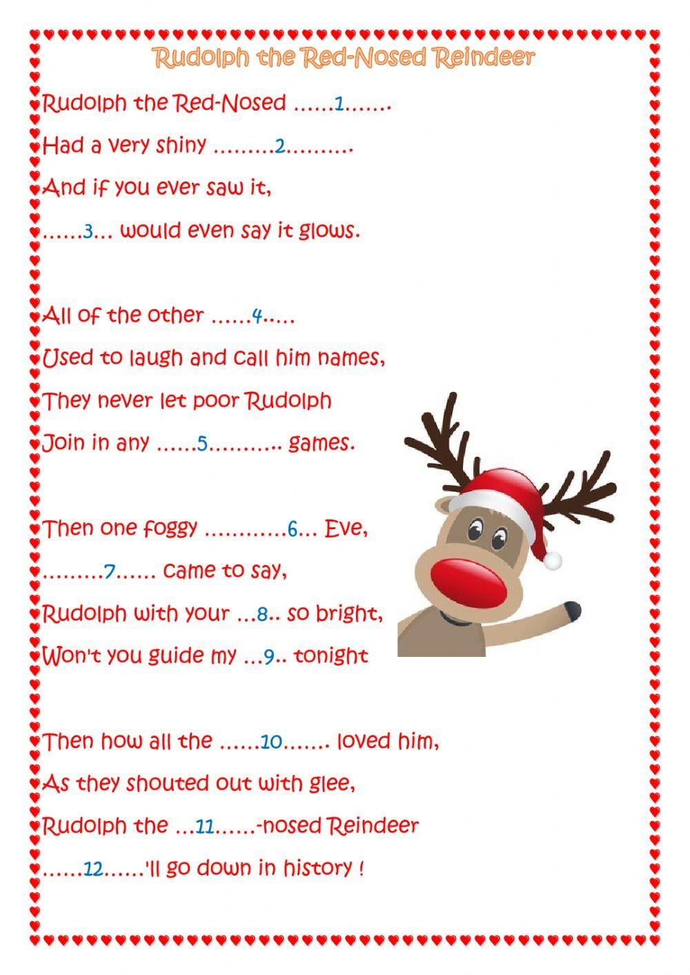 Rudolph The Red Nosed Reindeer Lyrics Worksheets Library Rudolph The Red Nosed Reindeer Lyrics Worksheets Library