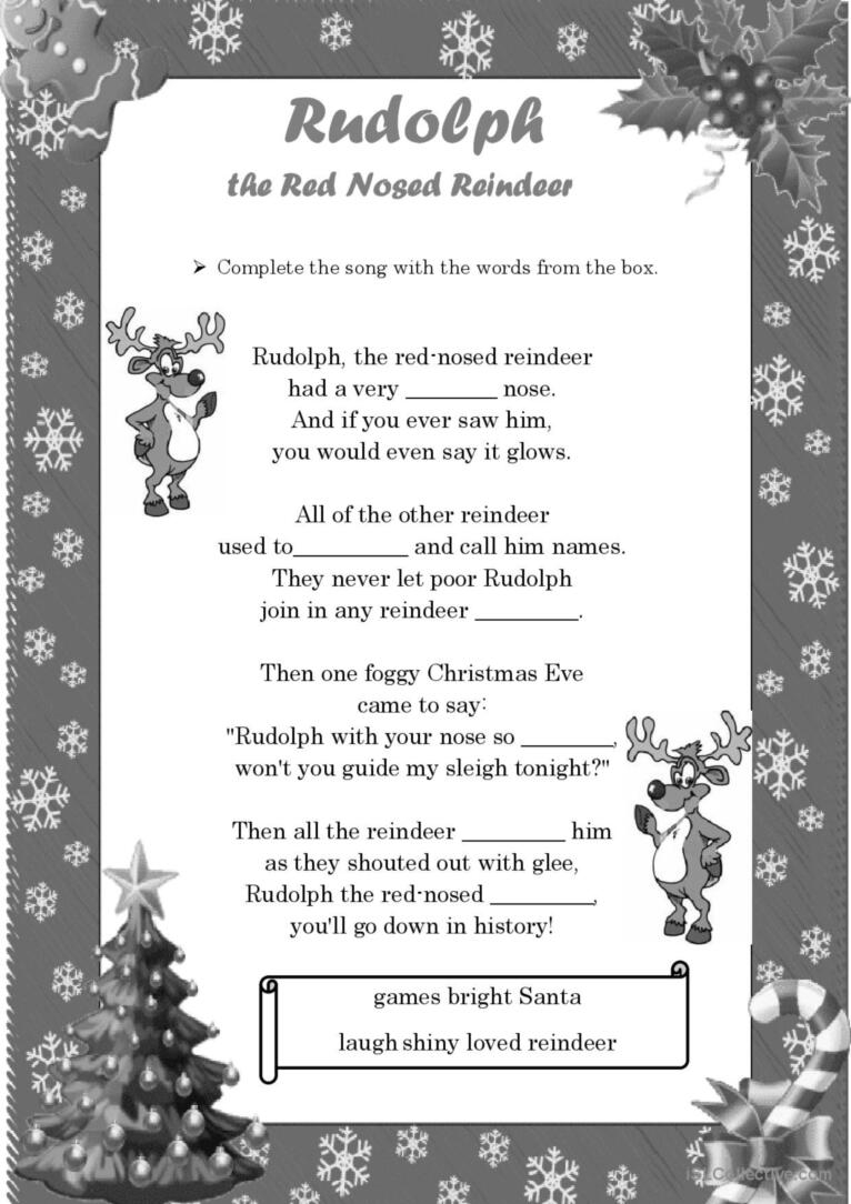 Rudolph The Red Nosed Reindeer Song English ESL Worksheets Pdf Doc Rudolph The Red Nosed Reindeer Song English ESL Worksheets Pdf Doc
