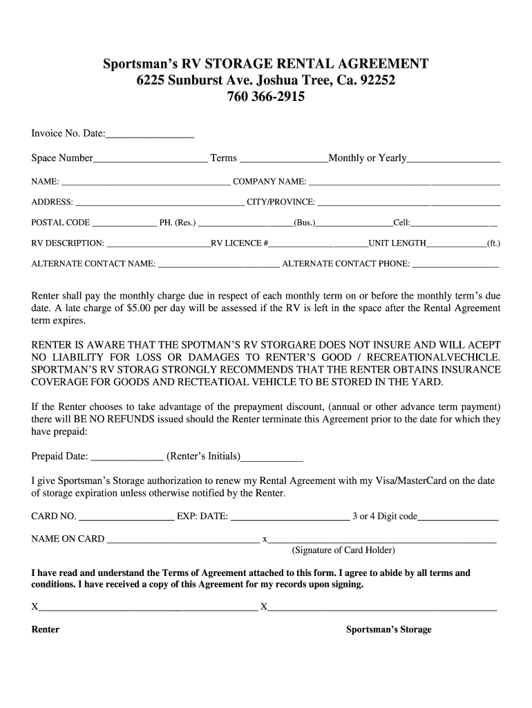 Rv Storage Rental Agreement Template