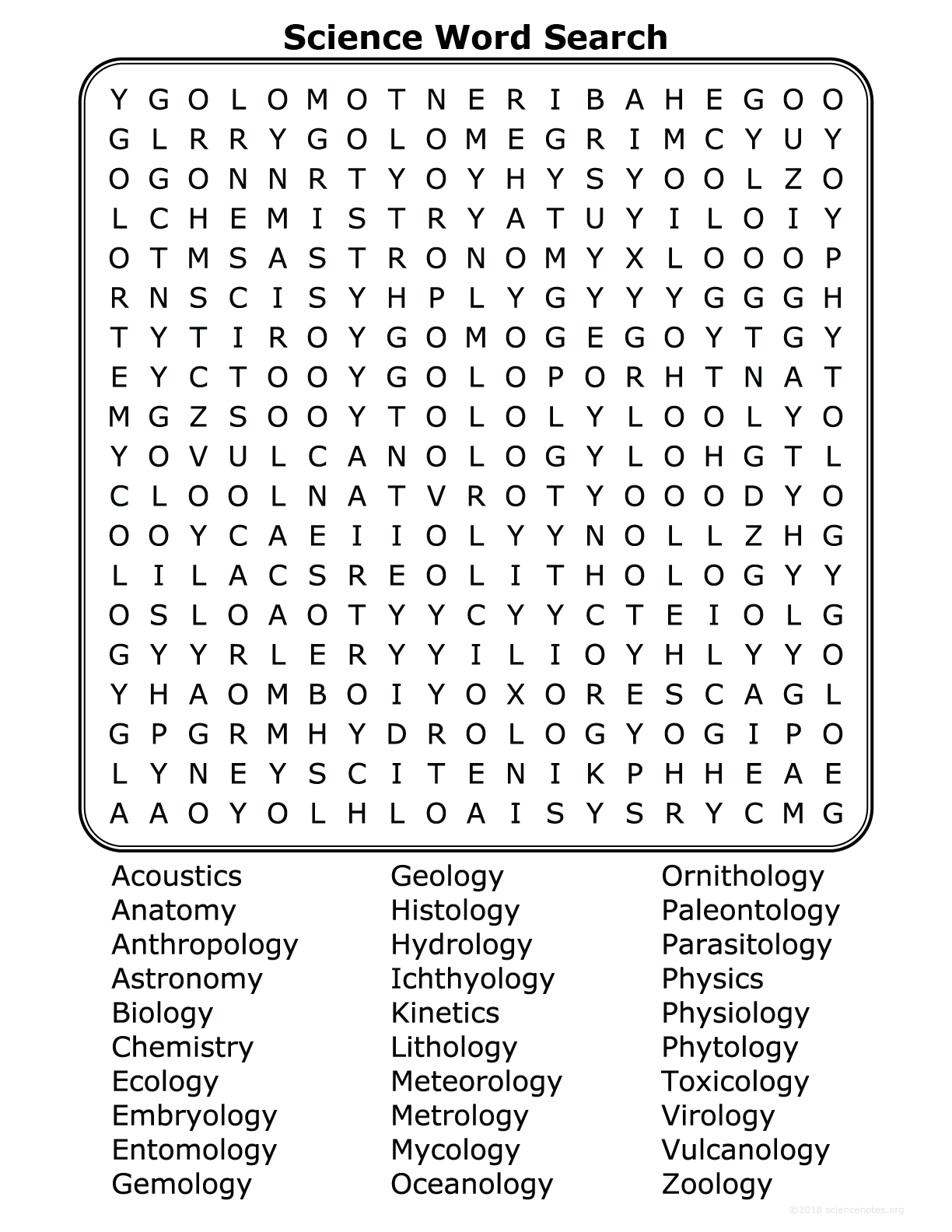 Word Search For Science