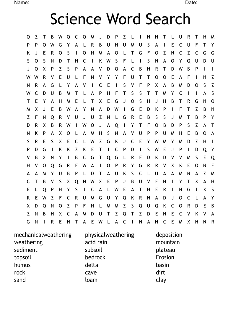 Science Word Search WordMint