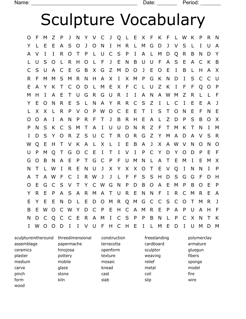 Sculpture Vocabulary Cross Word Answers