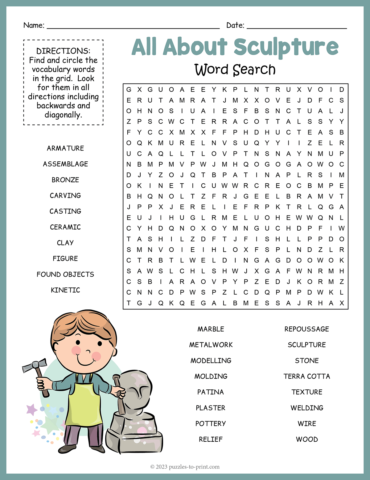Sculpture Word Search