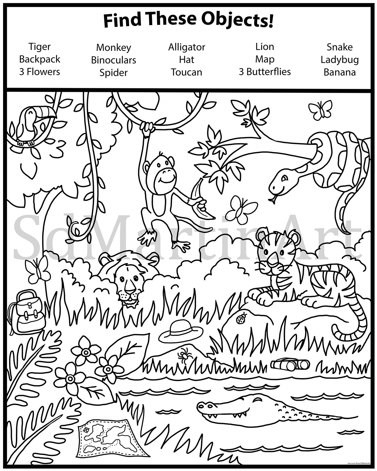 Seek And Find printable Coloring Activity Page For Kids Teens And Adults jungle instant Download pdf Etsy Seek And Find printable Coloring Activity Page For Kids Teens And Adults jungle instant Download pdf Etsy