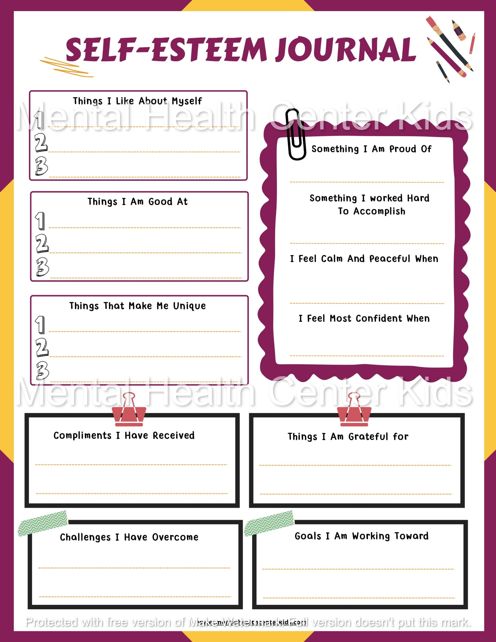 Free Printable Self Esteem Worksheets For Youth