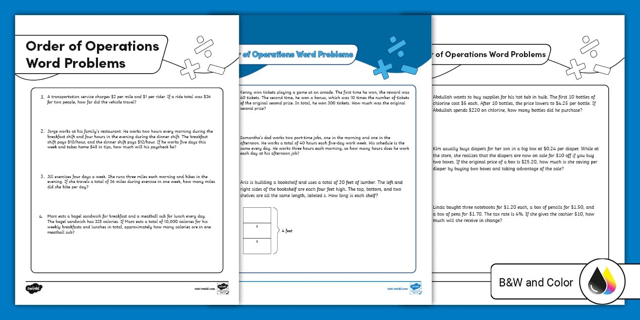 Seventh Grade Order Of Operations Word Problems Seventh Grade Order Of Operations Word Problems