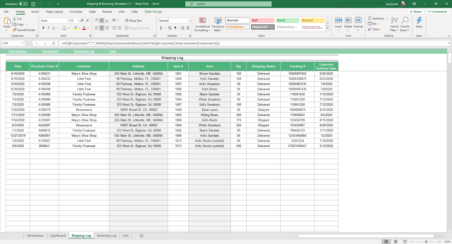 Shipping And Receiving Excel Template Simple Sheets Shipping And Receiving Excel Template Simple Sheets