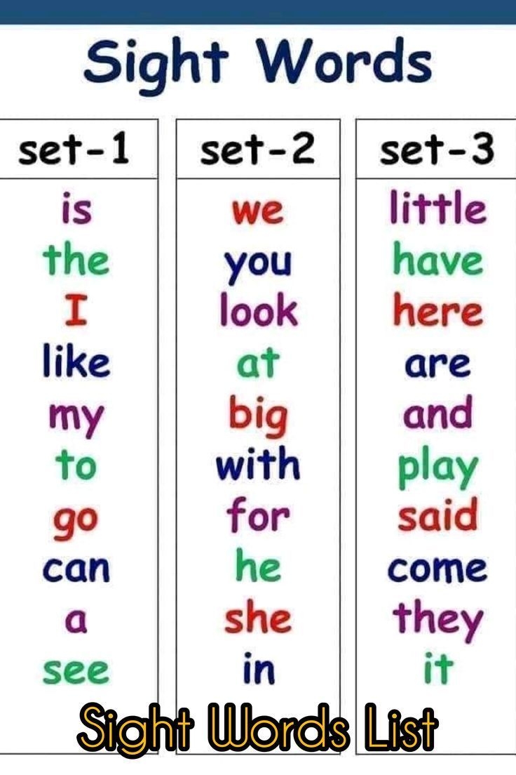 Preschool Sight Words List