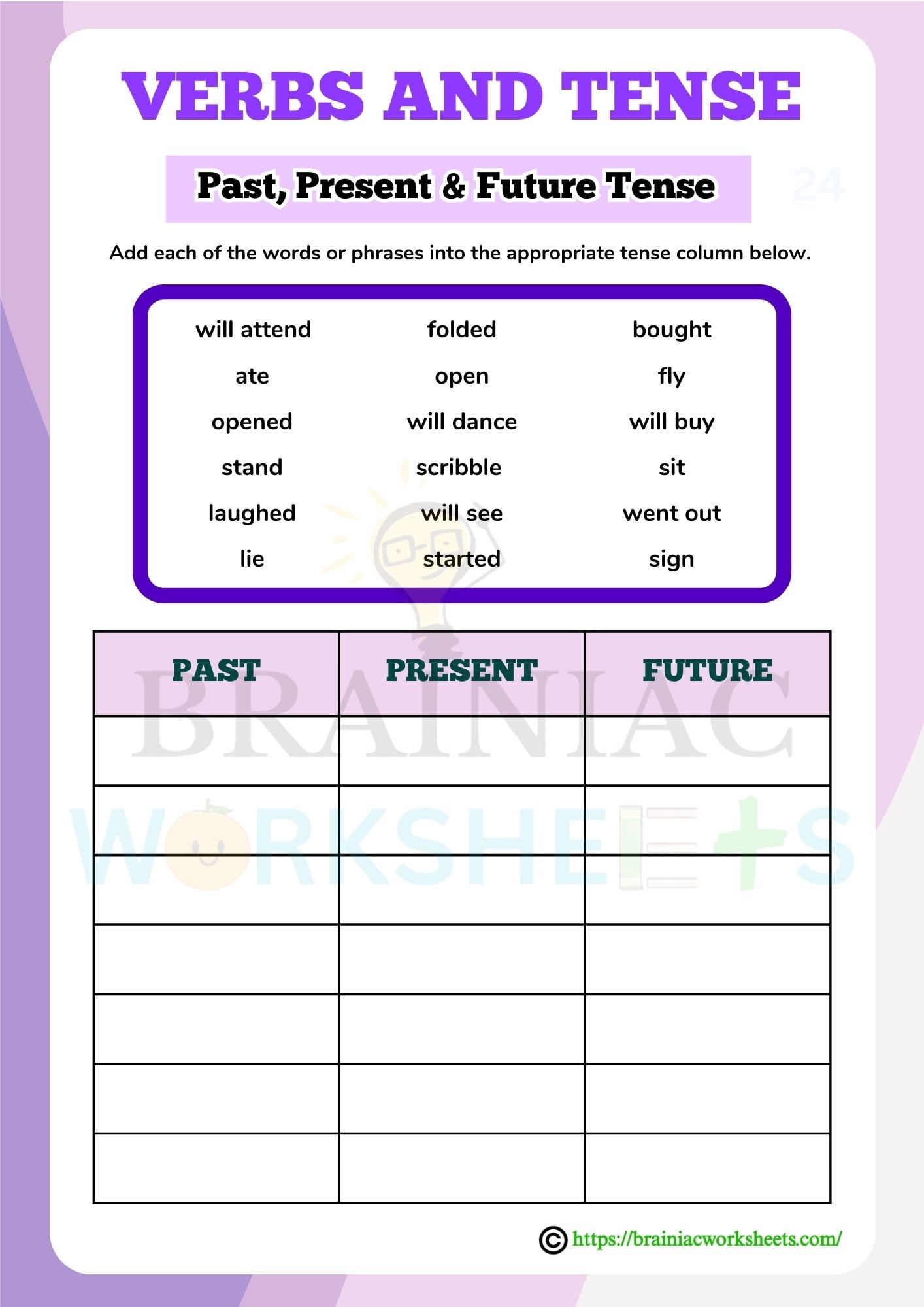 Simple Past Present Future Tense English Worksheet For Class 3 Brainiac Worksheets