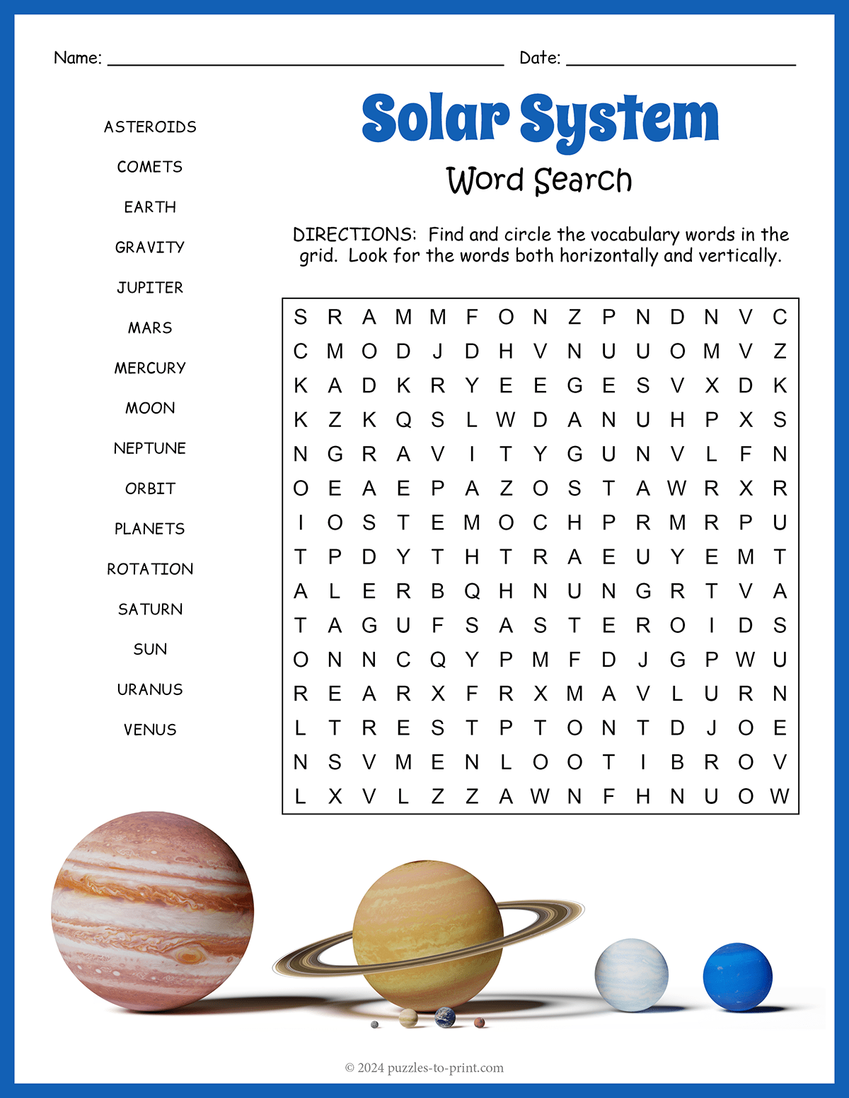 Solar System Word Search Solar System Word Search