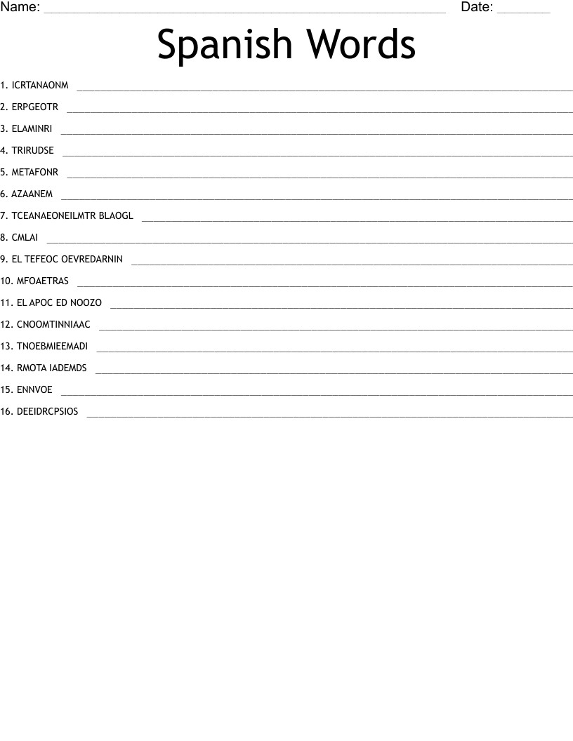 Word Unscramble In Spanish
