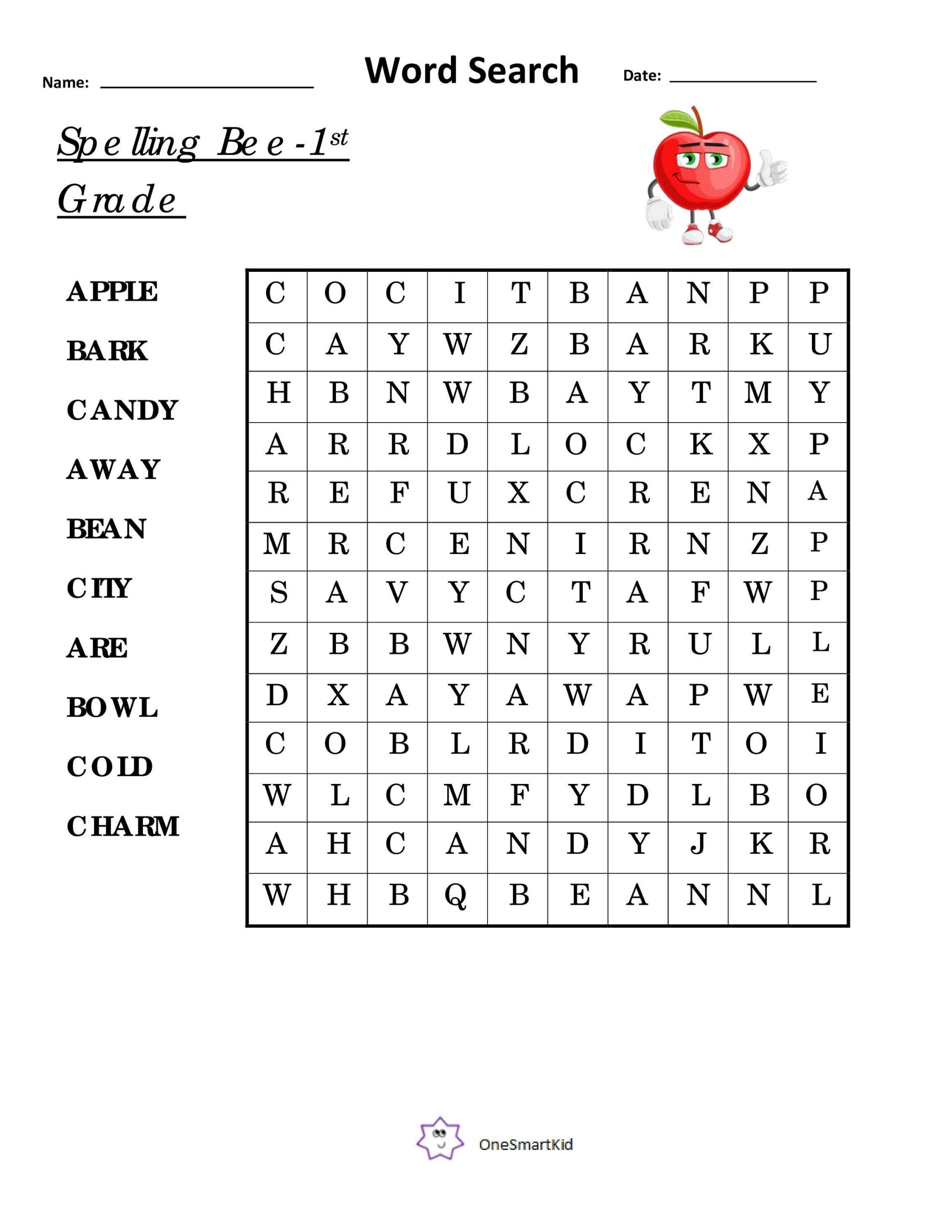 Spelling Bee Kids Word Search 1st Grade Apple Etsy Spelling Bee Kids Word Search 1st Grade Apple Etsy