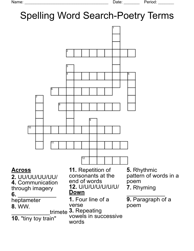 Spelling Word Search Poetry Terms Crossword WordMint
