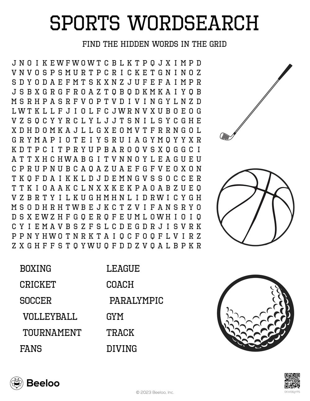 sports word search puzzles