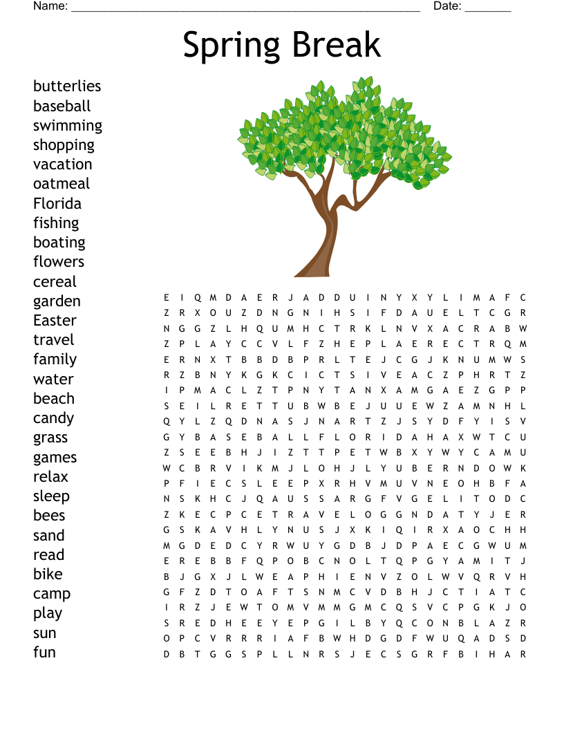 Spring Break Word Search WordMint Spring Break Word Search WordMint