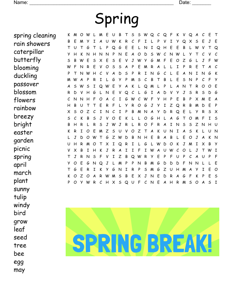 Spring Break Word Search WordMint Spring Break Word Search WordMint