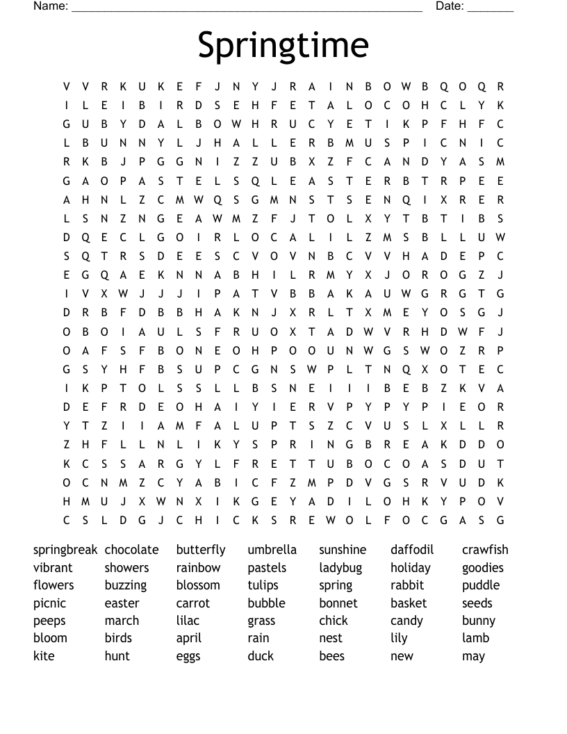 Springtime Word Search WordMint Springtime Word Search WordMint