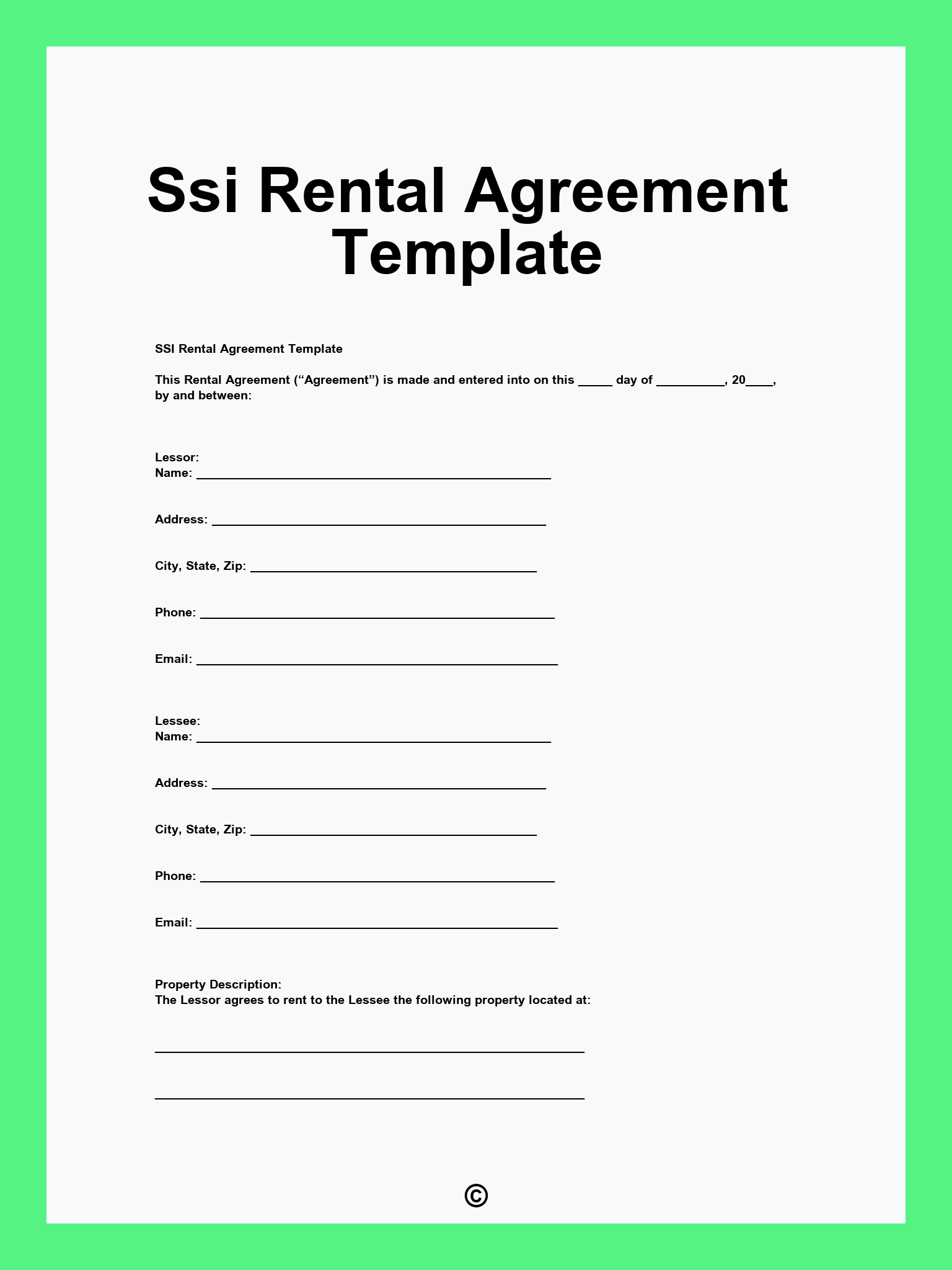 Ssi Rental Agreement Template