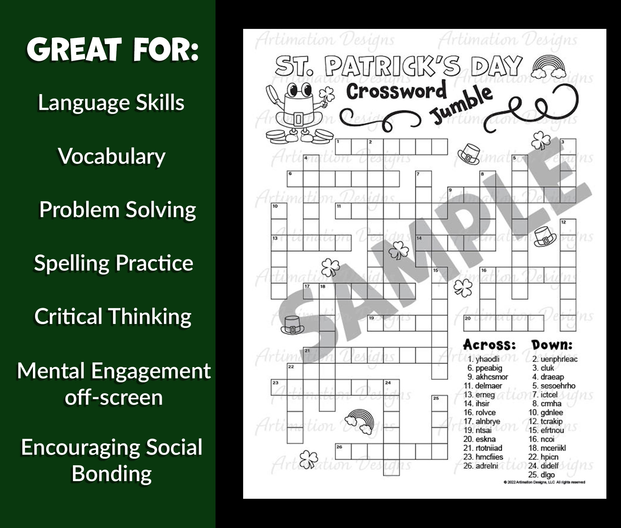 St Patrick s Day Crossword Puzzle Word Scramble March Word Game Activity Classful